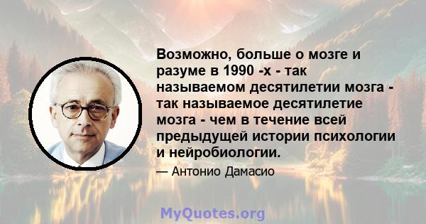 Возможно, больше о мозге и разуме в 1990 -х - так называемом десятилетии мозга - так называемое десятилетие мозга - чем в течение всей предыдущей истории психологии и нейробиологии.