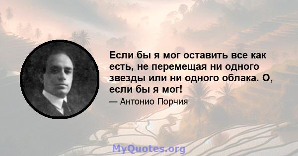 Если бы я мог оставить все как есть, не перемещая ни одного звезды или ни одного облака. О, если бы я мог!