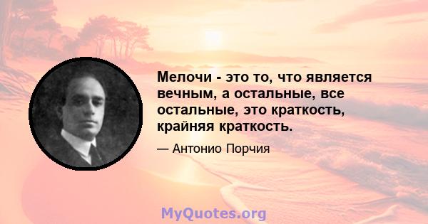 Мелочи - это то, что является вечным, а остальные, все остальные, это краткость, крайняя краткость.