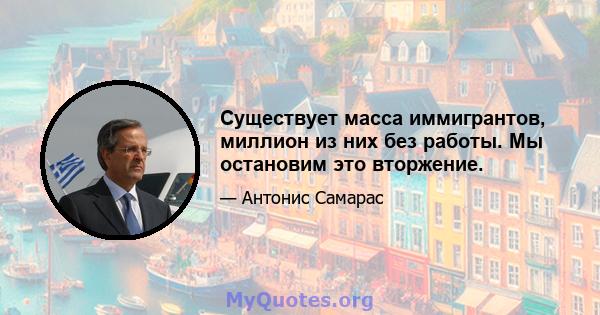 Существует масса иммигрантов, миллион из них без работы. Мы остановим это вторжение.