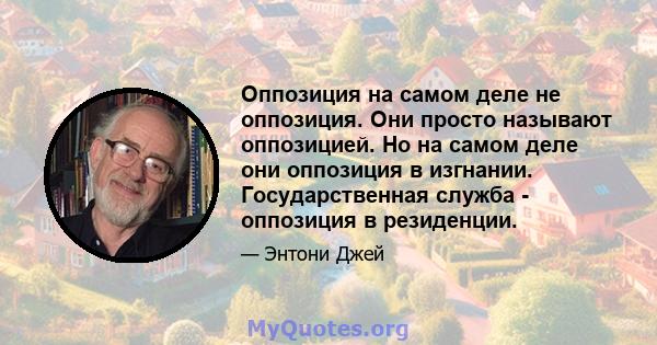 Оппозиция на самом деле не оппозиция. Они просто называют оппозицией. Но на самом деле они оппозиция в изгнании. Государственная служба - оппозиция в резиденции.