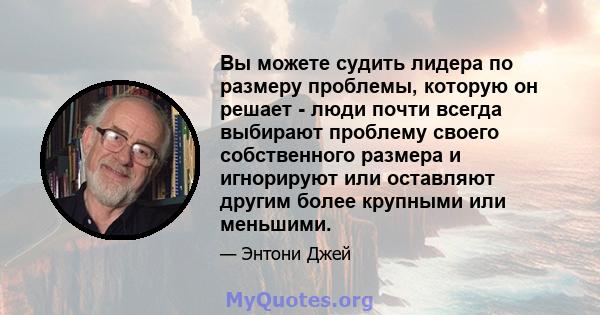 Вы можете судить лидера по размеру проблемы, которую он решает - люди почти всегда выбирают проблему своего собственного размера и игнорируют или оставляют другим более крупными или меньшими.