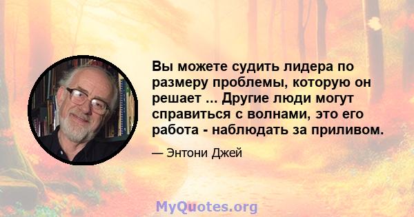 Вы можете судить лидера по размеру проблемы, которую он решает ... Другие люди могут справиться с волнами, это его работа - наблюдать за приливом.