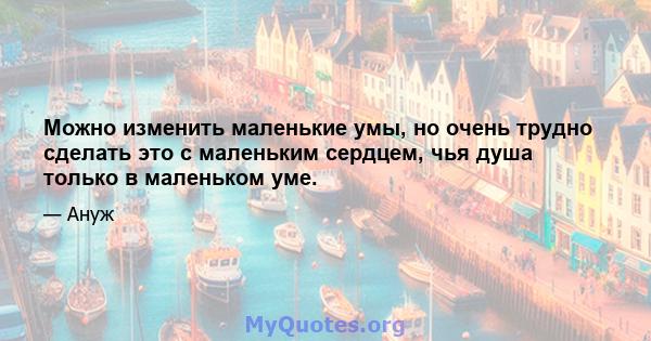 Можно изменить маленькие умы, но очень трудно сделать это с маленьким сердцем, чья душа только в маленьком уме.