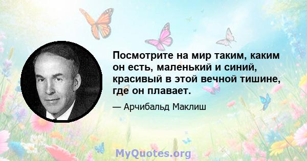 Посмотрите на мир таким, каким он есть, маленький и синий, красивый в этой вечной тишине, где он плавает.