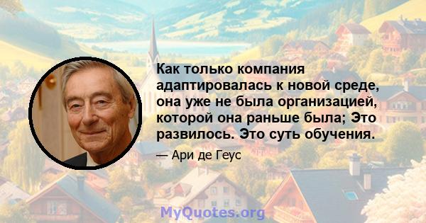 Как только компания адаптировалась к новой среде, она уже не была организацией, которой она раньше была; Это развилось. Это суть обучения.