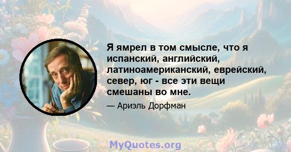 Я ямрел в том смысле, что я испанский, английский, латиноамериканский, еврейский, север, юг - все эти вещи смешаны во мне.