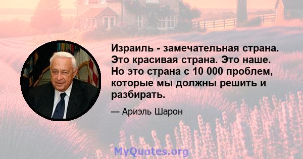 Израиль - замечательная страна. Это красивая страна. Это наше. Но это страна с 10 000 проблем, которые мы должны решить и разбирать.