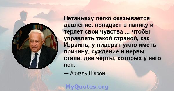 Нетаньяху легко оказывается давление, попадает в панику и теряет свои чувства ... чтобы управлять такой страной, как Израиль, у лидера нужно иметь причину, суждение и нервы стали, две черты, которых у него нет.