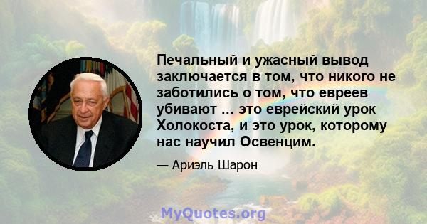 Печальный и ужасный вывод заключается в том, что никого не заботились о том, что евреев убивают ... это еврейский урок Холокоста, и это урок, которому нас научил Освенцим.