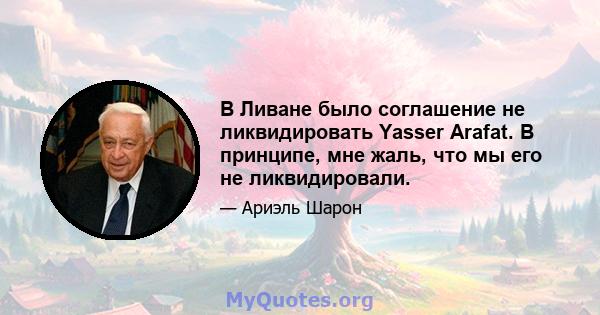 В Ливане было соглашение не ликвидировать Yasser Arafat. В принципе, мне жаль, что мы его не ликвидировали.