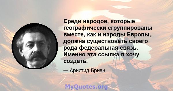 Среди народов, которые географически сгруппированы вместе, как и народы Европы, должна существовать своего рода федеральная связь. Именно эта ссылка я хочу создать.