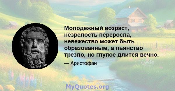 Молодежный возраст, незрелость переросла, невежество может быть образованным, а пьянство трезло, но глупое длится вечно.