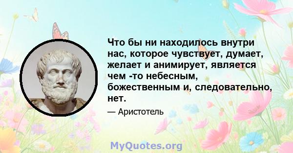 Что бы ни находилось внутри нас, которое чувствует, думает, желает и анимирует, является чем -то небесным, божественным и, следовательно, нет.