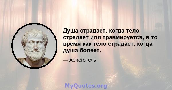 Душа страдает, когда тело страдает или травмируется, в то время как тело страдает, когда душа болеет.