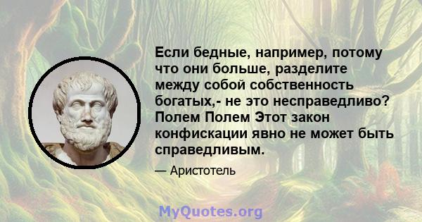 Если бедные, например, потому что они больше, разделите между собой собственность богатых,- не это несправедливо? Полем Полем Этот закон конфискации явно не может быть справедливым.