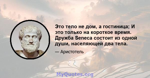 Это тело не дом, а гостиница; И это только на короткое время. Дружба Seneca состоит из одной души, населяющей два тела.