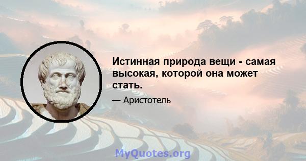 Истинная природа вещи - самая высокая, которой она может стать.