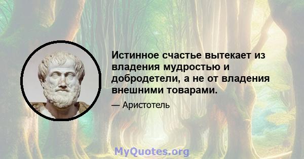 Истинное счастье вытекает из владения мудростью и добродетели, а не от владения внешними товарами.