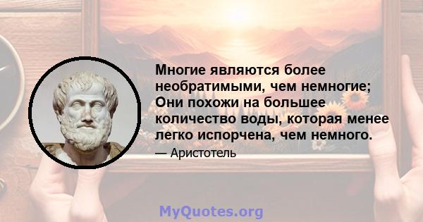 Многие являются более необратимыми, чем немногие; Они похожи на большее количество воды, которая менее легко испорчена, чем немного.