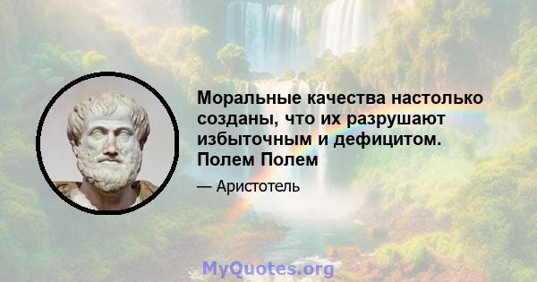 Моральные качества настолько созданы, что их разрушают избыточным и дефицитом. Полем Полем