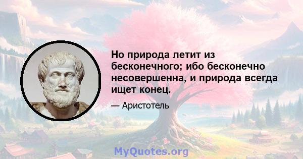 Но природа летит из бесконечного; ибо бесконечно несовершенна, и природа всегда ищет конец.