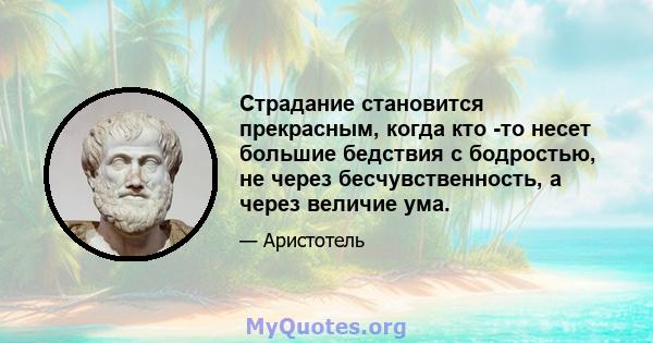 Страдание становится прекрасным, когда кто -то несет большие бедствия с бодростью, не через бесчувственность, а через величие ума.