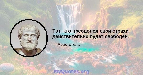 Тот, кто преодолел свои страхи, действительно будет свободен.