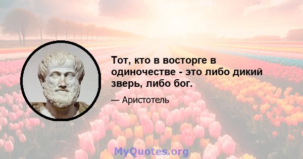 Тот, кто в восторге в одиночестве - это либо дикий зверь, либо бог.