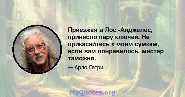 Приезжая в Лос -Анджелес, принесло пару ключей. Не прикасайтесь к моим сумкам, если вам понравилось, мистер таможня.