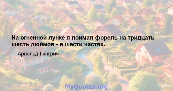 На огненной лунке я поймал форель на тридцать шесть дюймов - в шести частях.