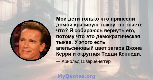 Мои дети только что принесли домой красивую тыкву, но знаете что? Я собираюсь вернуть его, потому что это демократическая тыква. У этого есть апельсиновый цвет загара Джона Керри и округлая Тедди Кеннеди.