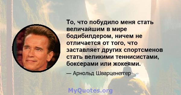 То, что побудило меня стать величайшим в мире бодибилдером, ничем не отличается от того, что заставляет других спортсменов стать великими теннисистами, боксерами или жокеями.