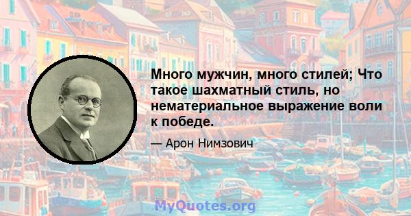 Много мужчин, много стилей; Что такое шахматный стиль, но нематериальное выражение воли к победе.