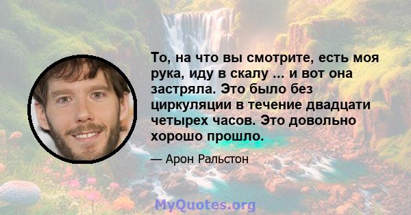 То, на что вы смотрите, есть моя рука, иду в скалу ... и вот она застряла. Это было без циркуляции в течение двадцати четырех часов. Это довольно хорошо прошло.