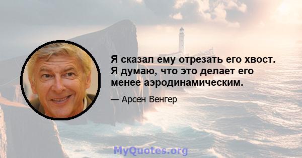 Я сказал ему отрезать его хвост. Я думаю, что это делает его менее аэродинамическим.