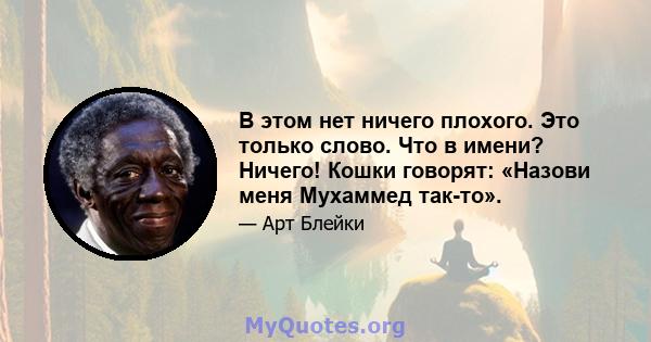 В этом нет ничего плохого. Это только слово. Что в имени? Ничего! Кошки говорят: «Назови меня Мухаммед так-то».