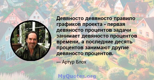 Девяносто девяносто правило графиков проекта - первая девяносто процентов задачи занимает девяносто процентов времени, а последние десять процентов занимают другие девяносто процентов.