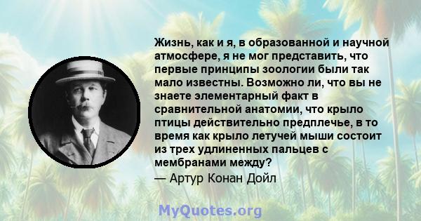 Жизнь, как и я, в образованной и научной атмосфере, я не мог представить, что первые принципы зоологии были так мало известны. Возможно ли, что вы не знаете элементарный факт в сравнительной анатомии, что крыло птицы