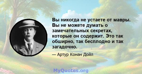 Вы никогда не устаете от мавры. Вы не можете думать о замечательных секретах, которые он содержит. Это так обширно, так бесплодно и так загадочно.