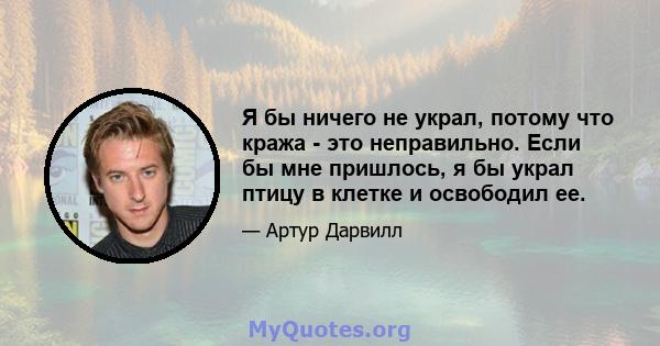 Я бы ничего не украл, потому что кража - это неправильно. Если бы мне пришлось, я бы украл птицу в клетке и освободил ее.