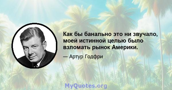 Как бы банально это ни звучало, моей истинной целью было взломать рынок Америки.