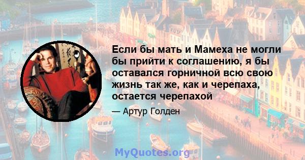 Если бы мать и Мамеха не могли бы прийти к соглашению, я бы оставался горничной всю свою жизнь так же, как и черепаха, остается черепахой