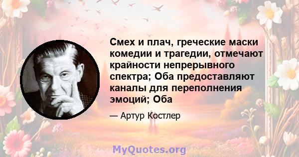 Смех и плач, греческие маски комедии и трагедии, отмечают крайности непрерывного спектра; Оба предоставляют каналы для переполнения эмоций; Оба