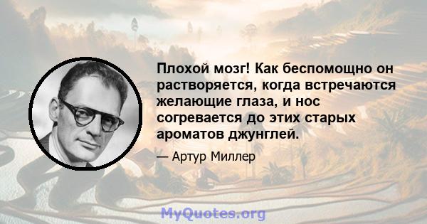 Плохой мозг! Как беспомощно он растворяется, когда встречаются желающие глаза, и нос согревается до этих старых ароматов джунглей.