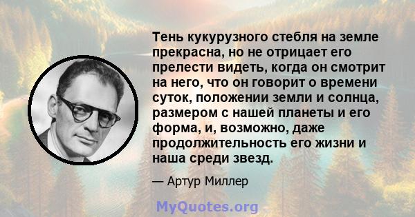 Тень кукурузного стебля на земле прекрасна, но не отрицает его прелести видеть, когда он смотрит на него, что он говорит о времени суток, положении земли и солнца, размером с нашей планеты и его форма, и, возможно, даже 