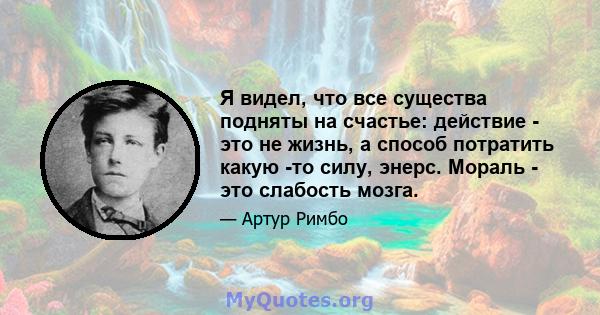 Я видел, что все существа подняты на счастье: действие - это не жизнь, а способ потратить какую -то силу, энерс. Мораль - это слабость мозга.