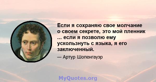 Если я сохраняю свое молчание о своем секрете, это мой пленник ... если я позволю ему ускользнуть с языка, я его заключенный.