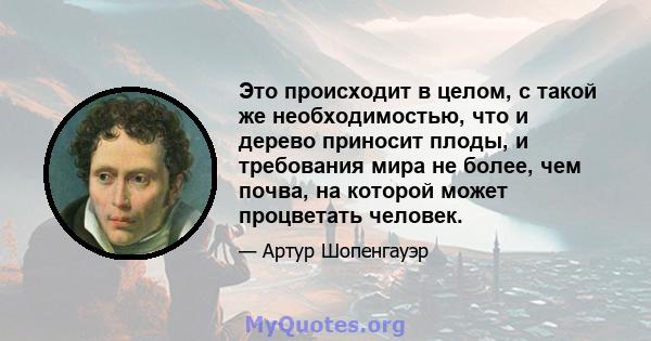 Это происходит в целом, с такой же необходимостью, что и дерево приносит плоды, и требования мира не более, чем почва, на которой может процветать человек.