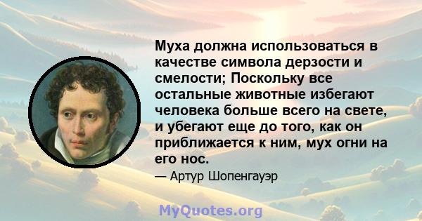 Муха должна использоваться в качестве символа дерзости и смелости; Поскольку все остальные животные избегают человека больше всего на свете, и убегают еще до того, как он приближается к ним, мух огни на его нос.